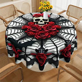 NNETM Gothic Skull Roses Round Tablecloth