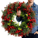 NNETM Luxury Christmas Wreath Red Berries Pine Cones