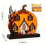 NNETM Wooden Lighted Pumpkin House Halloween Tabletop Decoration