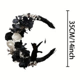 NNETM Gothic Cat Moon Wreath Door Hanging Decor