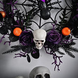 NNETM Halloween Wreath Skull and Purple Flower Door Decor