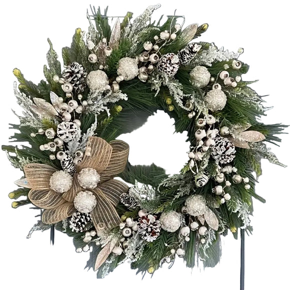 NNETM Silver Frost Christmas Wreath with Pine Branches