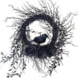 NNETM Halloween Wreath Crow & Dark Blue Roses