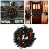 NNETM Halloween Black Wreath with Pumpkin Skull