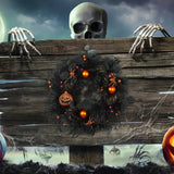 NNETM Halloween Black Wreath with Pumpkin Skull