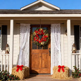 NNETM Front Door Christmas Wreath with Red Flowers