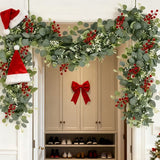 NNETM Artificial Eucalyptus Garland with Red Berries (2-Pack)
