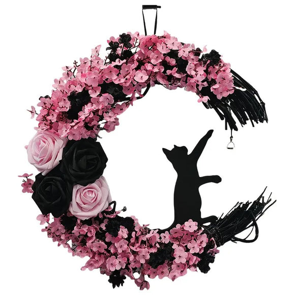 NNETM Cat Moon Wreath Halloween Decor