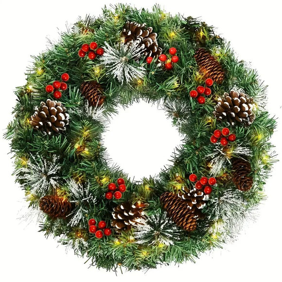 NNETM Christmas Wreath Pre-Lit Pine Cone LED Decoration