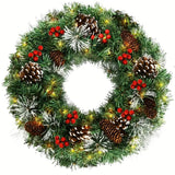 NNETM Christmas Wreath Pre-Lit Pine Cone LED Decoration