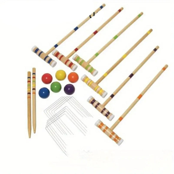 NNETM Croquet Set Six Player with Wooden Mallets