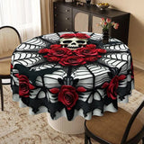 NNETM Gothic Skull Roses Round Tablecloth