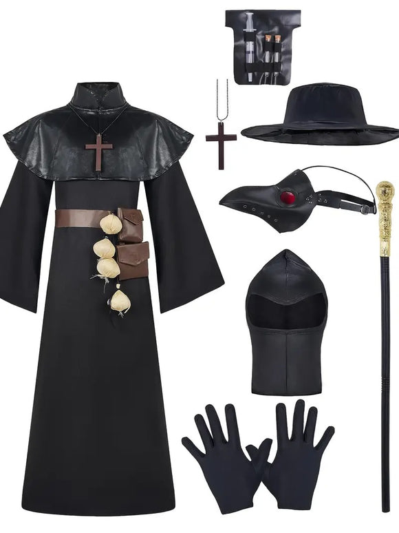 NNETM Plague Doctor Black Adult Costume Robe Set