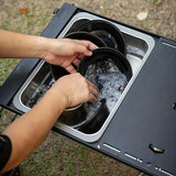 NNETM Rectangular Stainless Steel Camping Sink with Wooden Lid