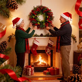 NNETM Luxury Christmas Wreath Red Berries Pine Cones