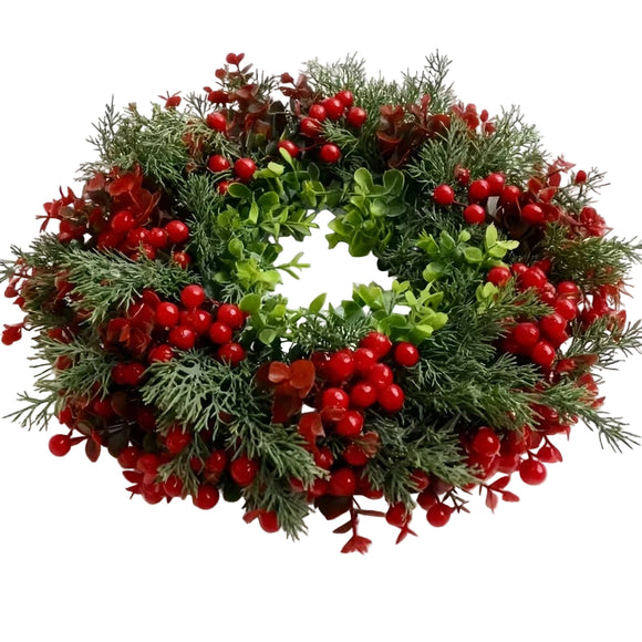 NNETM Luxury Christmas Wreath Red Berries Pine Cones