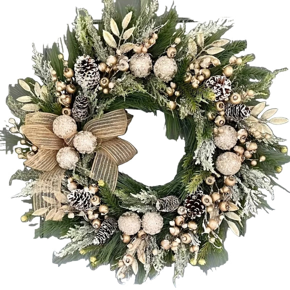 NNETM Christmas Wreath with Pine Cones and White Berries
