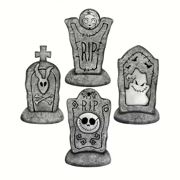 NNETM 2D Halloween Tombstone Yard Decorations (Set of 4)