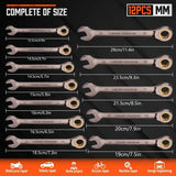 NNETM 12pcs Ratcheting Wrench Set Metric & SAE