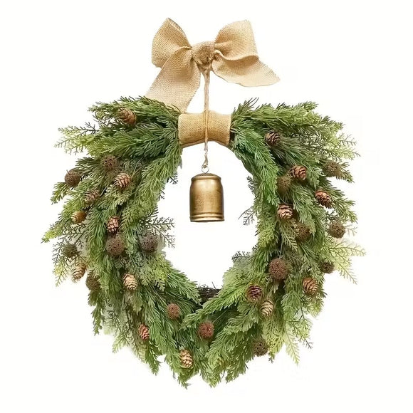 NNETM Norfolk Pine Christmas Wreath with Bells and Ribbon