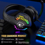 NNETM Wired Gaming Headset with RGB Lights and Noise Cancelling Mic