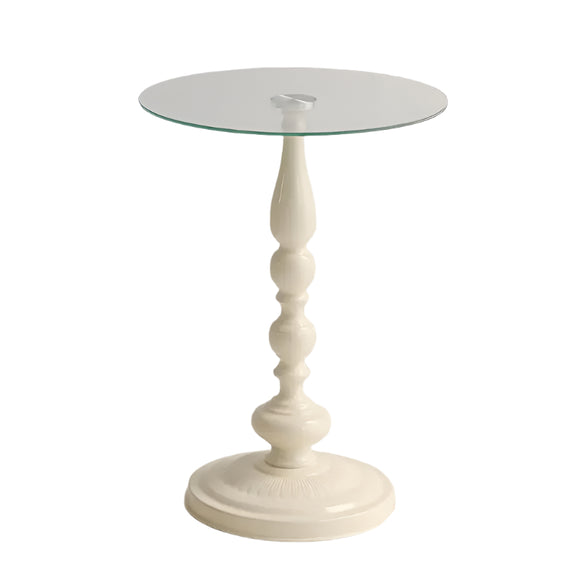 NNETM Corner Table Round Minimalist Side Table (Milky White)