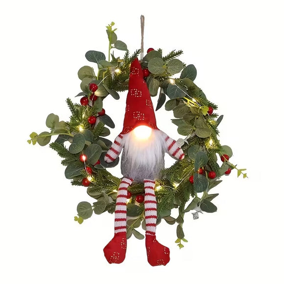 NNETM Christmas Gnome Wreath LED Wall Hanging Decor