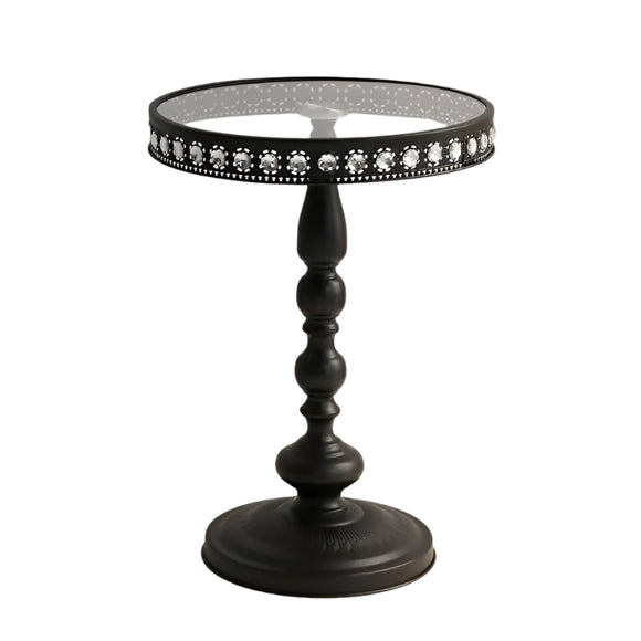 NNETM Corner Table Round Minimalist Side Table (Black + Lace)