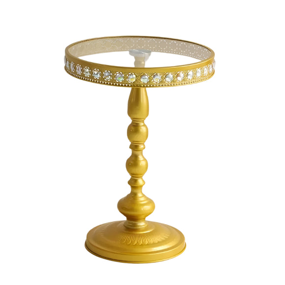 NNETM Corner Table Round Minimalist Side Table (Golden + Lace)