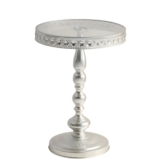 NNETM Corner Table Round Minimalist Side Table (Silvery + Lace)