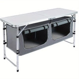 NNETM Folding Aluminum Table with Storage Cabinet