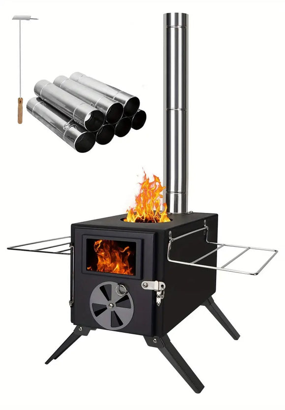 NNETM Iron Portable Camping Wood Stove with Chimney