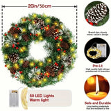 NNETM Christmas Wreath Pre-Lit Pine Cone LED Decoration