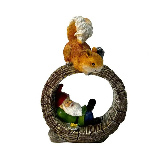 NNETM Solar Squirrel Elf Garden Statue Light with Wireless Charging