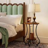 NNETM Retro Round Side Table with Bookshelf Storage