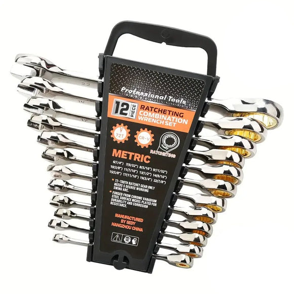 NNETM 12pcs Ratcheting Wrench Set Metric & SAE