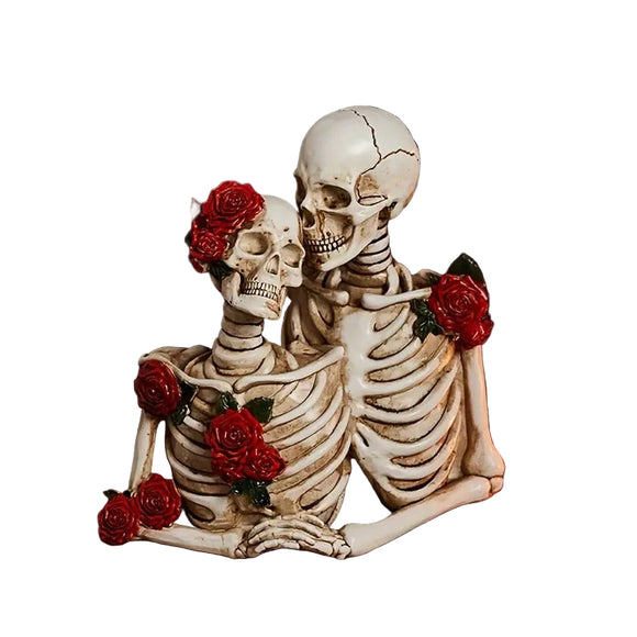 NNETM Rose Skull Figurine Holding Hands Halloween Decor