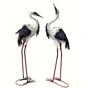 NNETM Crane Statues Iron Garden Decor (2pcs)