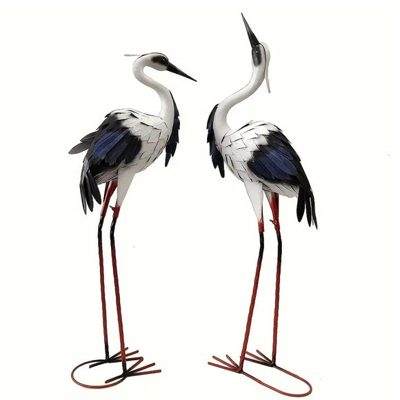 NNETM Crane Statues Iron Garden Decor (2pcs)