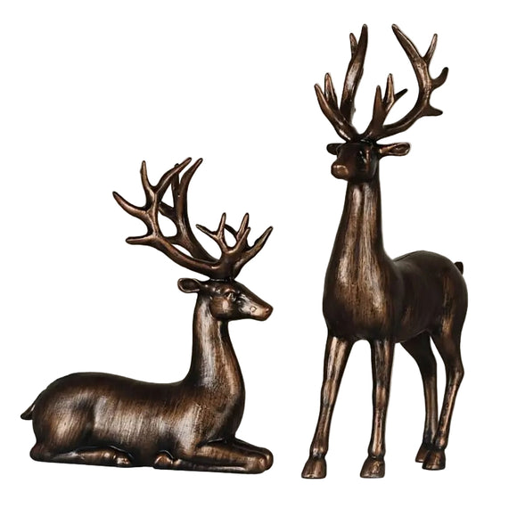 NNETM Bronze Elk Figurine Pair Christmas Decoration
