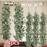 NNETM Christmas Garland with 14pcs Faux Greenery Vine Decor
