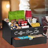 NNETM Wood Coffee Station Organizer with Drawer