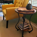 NNETM Retro Round Side Table with Bookshelf Storage