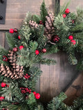 NNETM All-Season Christmas Door Wreath Pine Cones & Berries