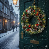 NNETM Christmas Wreath Pre-Lit Pine Cone LED Decoration