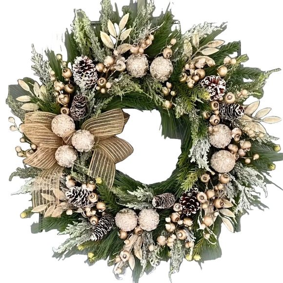 NNETM Christmas Pine Wreath with Cones and Ribbon