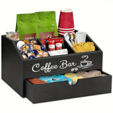 NNETM Wood Coffee Station Organizer with Drawer
