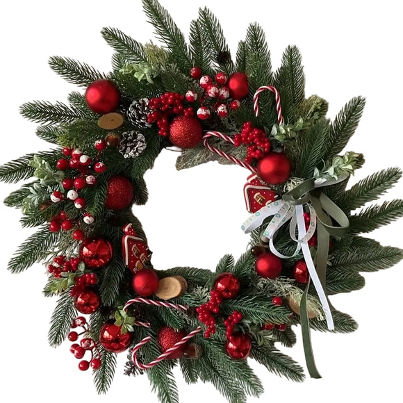 NNETM Christmas Wreath with Red Berries and Pine Cones