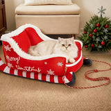 NNETM Holiday Christmas Plush Sled Dog Bed Red