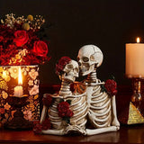 NNETM Rose Skull Figurine Holding Hands Halloween Decor